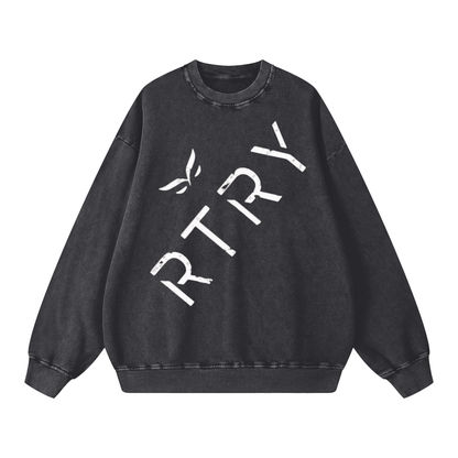 Black sweatshirt with 'RTRY' text on a white background