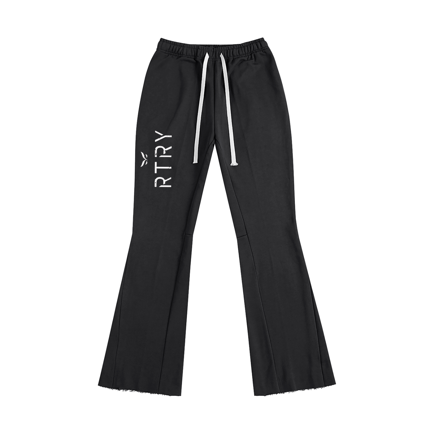 Black flared pants with 'RTRY' logo on a white background